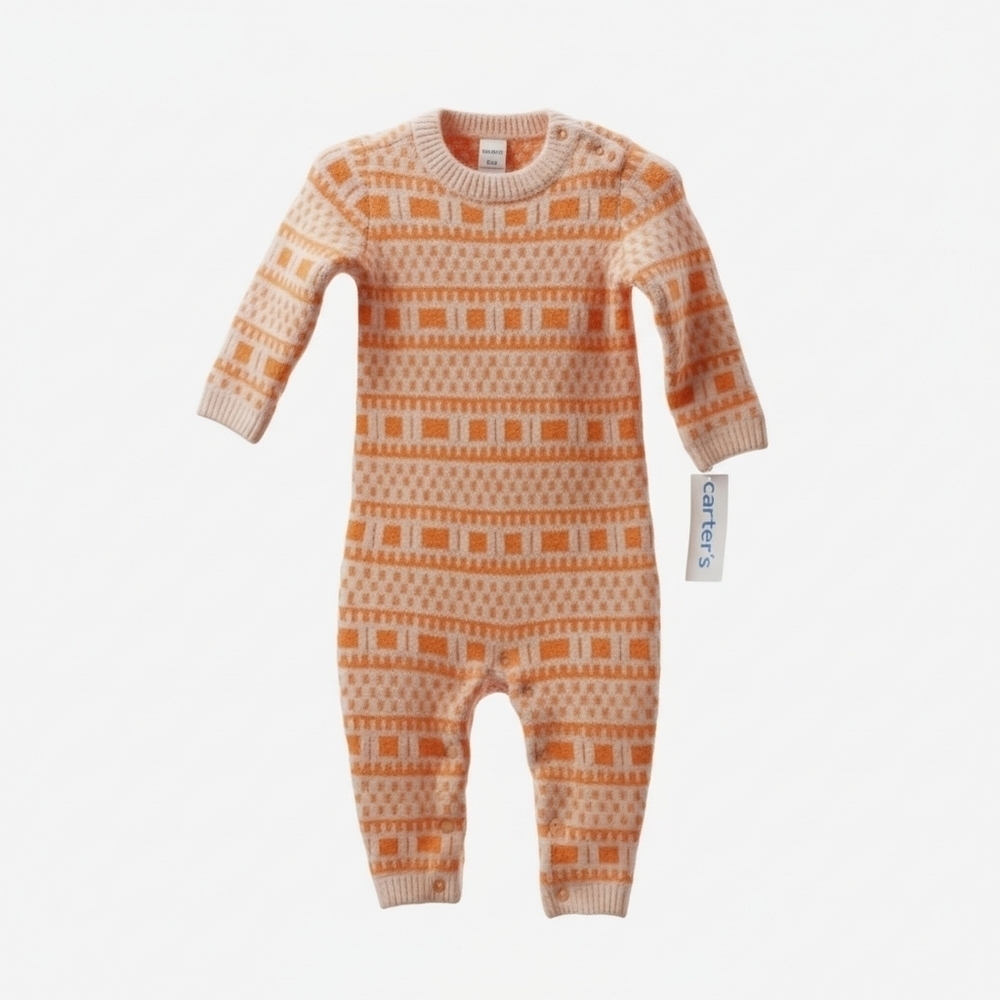 Carter's Peach Geometric Kids One Piece 9 Months NWT Button Closure - Picture 1 of 8